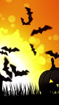Halloween jack o lantern pumpkins and bats orange and Yellow Sky with Horizontal Movement