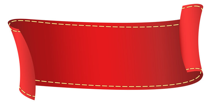 Red textile ribbon. Blank banner scroll template