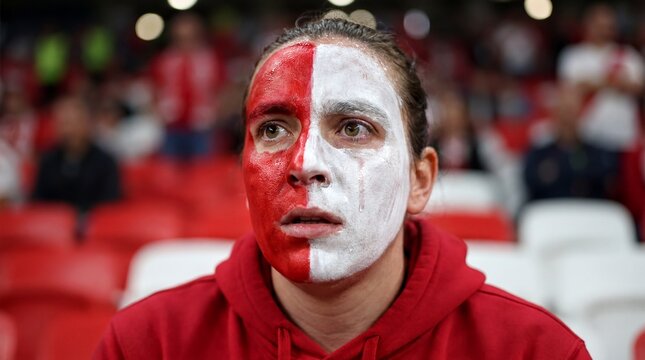 Passionate Sports Fan, A devoted supporter exhibits intense emotion during a tense athletic match