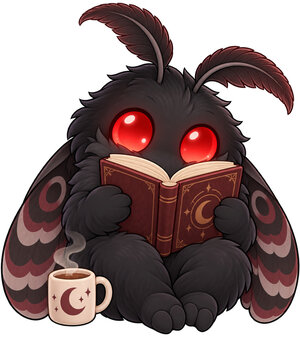 Cute Cozy Mothman Holding a Book and Reading