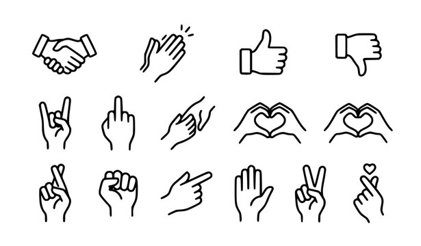 Minimal Hand Gesture Outline Icons Communication Signs Vector Set