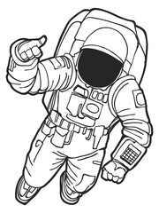Fototapeta premium Spaceman show thumbs up gesture. Space mascot line drawing