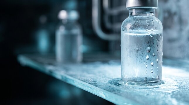 Condensation detail on a chilled vaccine vial