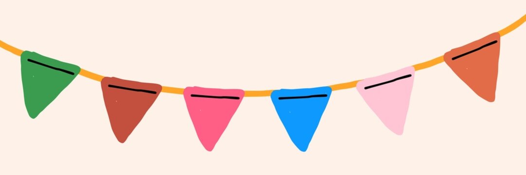 Hand drawn colorful bunting garland, multicolor festive triangle flags