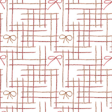 Vintage minimalist seamless pattern with hand-drawn ropes and bows