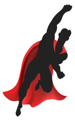 Flying superhero pose silhouette in old comic style © vectortatu