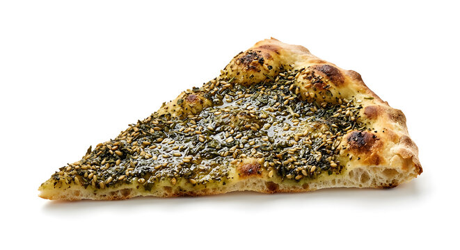 Manakish zaatar wedge with thin Isolated on White Background