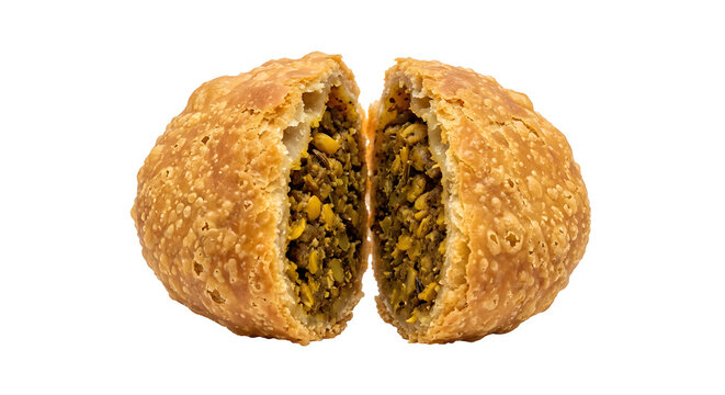 Moong dal kachori with puffed round Isolated on White Background