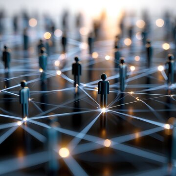 Conceptual visualization of digital connectivity and social networking with interconnected figures symbolizing communication and modern technology interaction