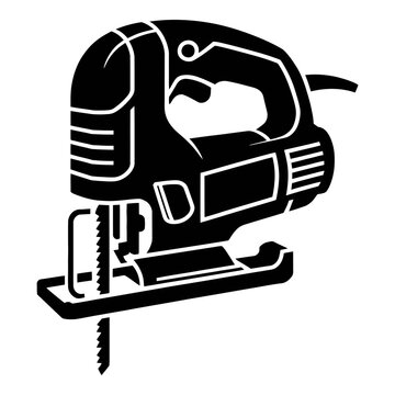 Black jigsaw power tool illustration with cord detailed design silhouette