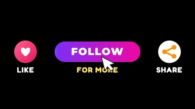 Like Follow and Share buttons clicked by a cursor for social media with alpha channel