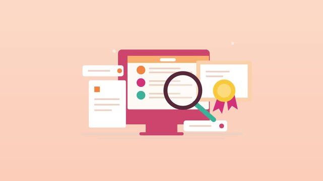 Magnifying glass inspecting digital files on computer screen vector motion graphics animation video footage