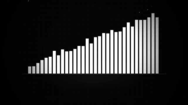Minimalist bar graph with rising vertical columns on a black background, concept for financial growth and market success, ideal for business presentations and corporate reports