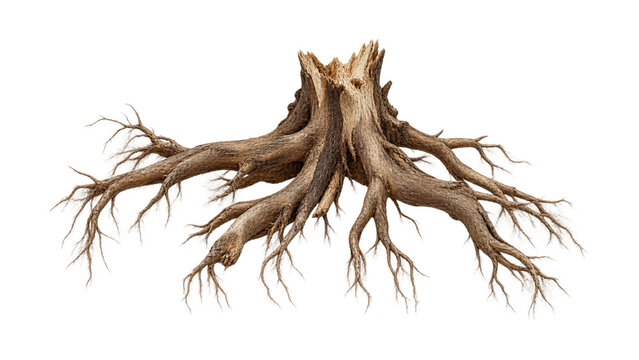 Detailed view of a complex tree root system structure