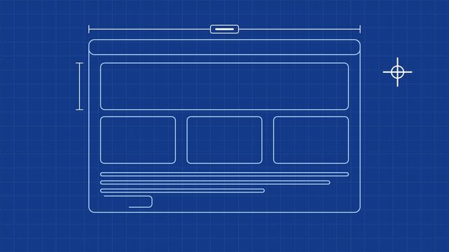 Digital wireframe user interface design layout video showing website layout creation process with colored blocks motion