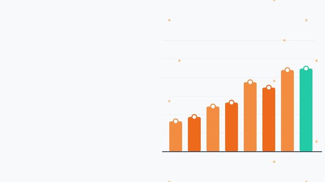 Animated rising bar chart displays financial growth, success metrics, and data statistics within business video footage clip