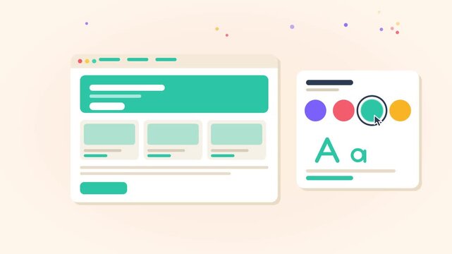 Web design animation clip showing dynamic color scheme customization for user interface elements in motion footage