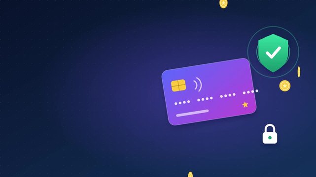 Secure digital credit card transaction animation showing online payment protection and financial safety motion footage