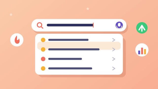 Search bar animation displaying dropdown menu options with interactive elements in clean vector motion graphics clip