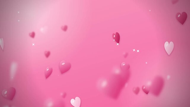 Floating pink hearts and glowing sparkles drifting across romantic vector animation footage clip
