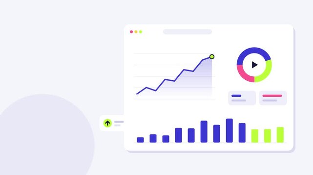 Financial growth chart with rising statistics and animated bar graphs displaying business analytics inside a clean dashboard