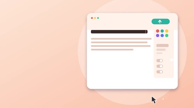 Website builder interface animation showing content creation and uploading process in digital video footage clip