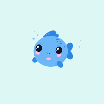 Cute blue  cartoon  fich character illustration