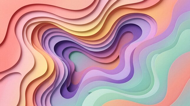 Layered papercut topography in pastel rainbow colors