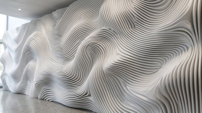 Abstract white 3d parametric wall sculpture