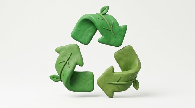 Claystyle green recycling symbol isolated on white background