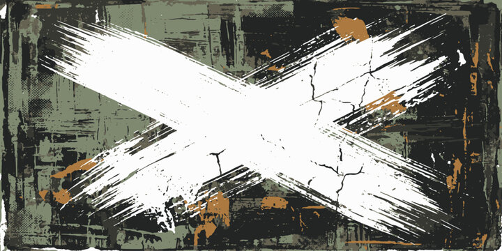 Grunge Mark of Rejection A stark, textured graphic featuring a bold white 'X' symbol, reminiscent of a cancellation or error, set against a distressed, abstract background with splatters and cracks.