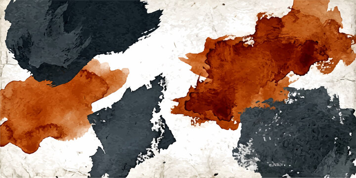 Ink Splatters on Parchment Abstract ink splatters in earthy tones of burnt sienna and charcoal grey are artfully arranged on a textured parchment-like background.