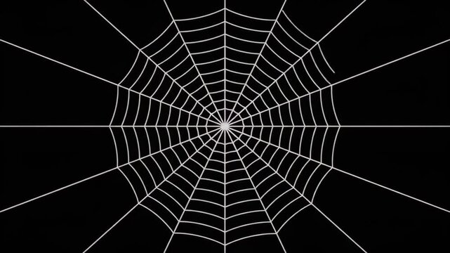 White spider web construction on black background, macro shot, real time