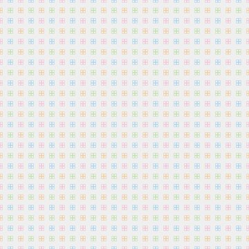 Minimalist small scale soft pastel geometric seamless pattern with pink, blue, orange, and green square motifs on a light off white background. Delicate, dense micro tile illustration for spring nurse