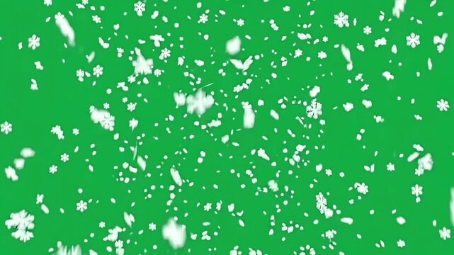 Snowfall with Falling Snowflakes on Green Screen background
