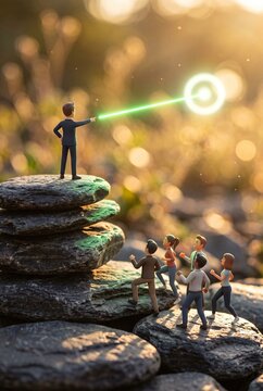 Visionary Leader Pointing Laser at Target for Team