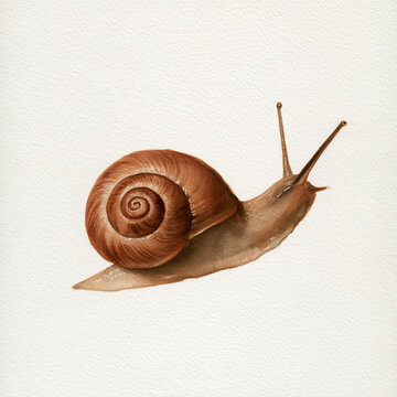Cute watercolor garden snail with spiral shell isolated on white background