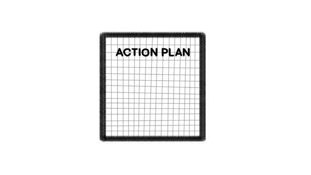 Action Plan text animation on white background frame for business strategy and success concept