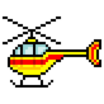 Yellow helicopter with a pixel art design.