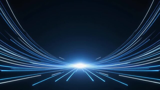 Abstract business network animation with thin blue and white light trails