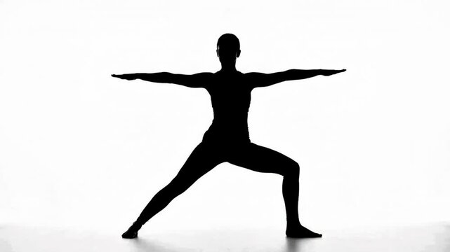 Female Silhouette Performing Warrior II Yoga Pose Vector Animation