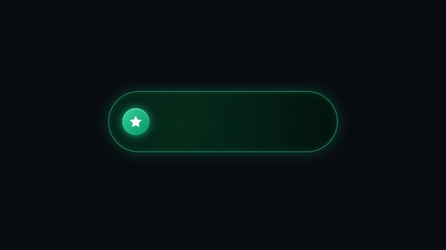 Glowing Green Neon Toggle Switch Animation With Star Icon On Dark Background.