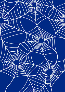Spider web on dark blue background, seamless pattern