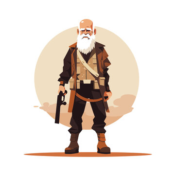 Old man soldier isolated