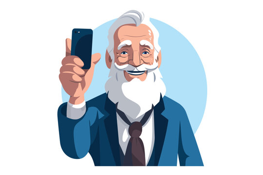 Old man selfie isolated
