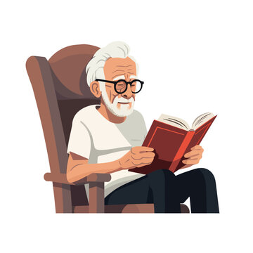 Old man with book isolated
