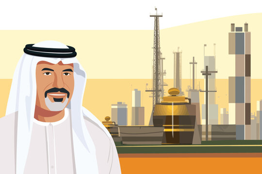 Old Muslim Arab businessman oil rig isolated
