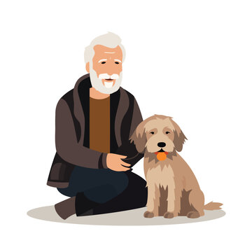 Old man with dog isolated