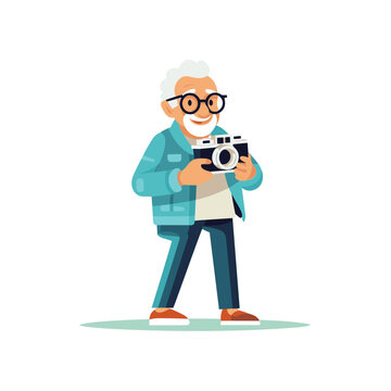 Old man with camera isolated