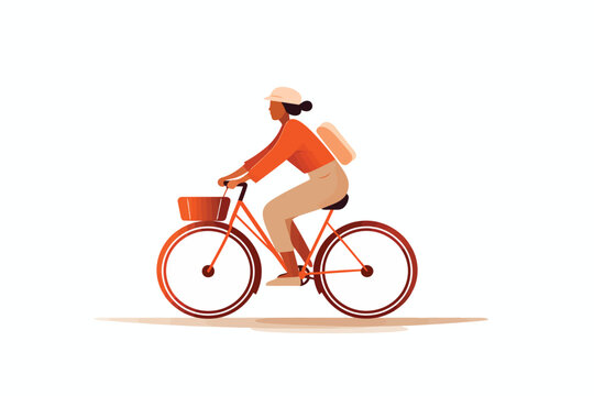 Old woman riding bycicle isolated